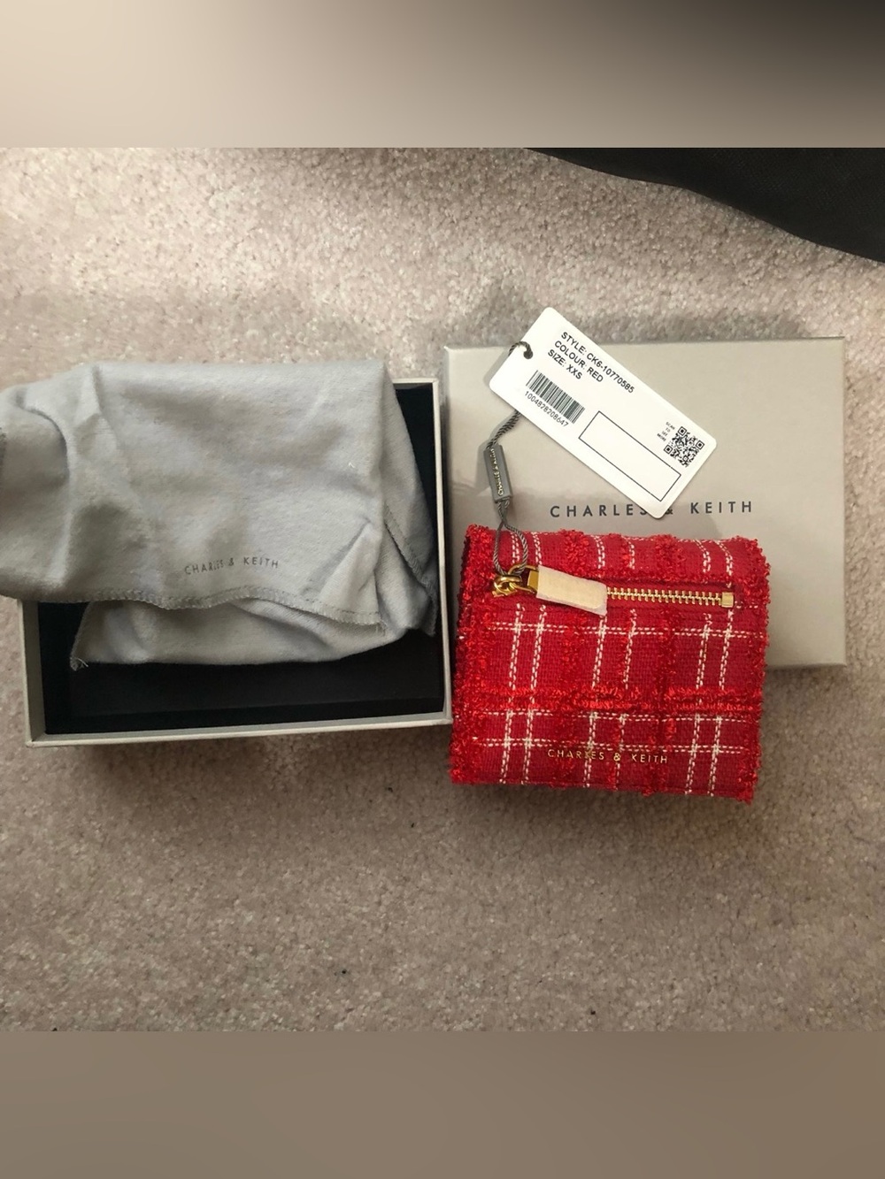 BNIB NWT Charles and Keith Charles & Keith Georgette Tweed Small Wallet Red